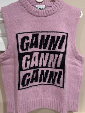 Ganni Pink Knit Logo Tank